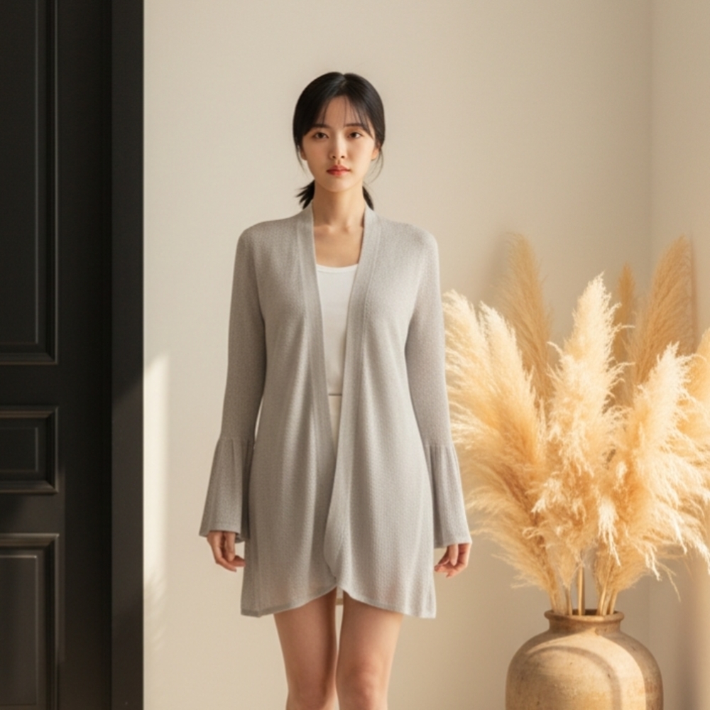 Light Gray Open Front Cardigan